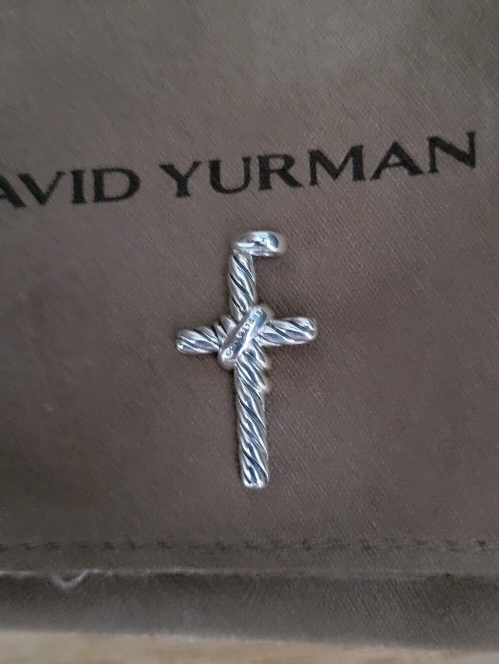 David Yurman Two-Tone Cable Cross Pendant in Silver and Gold With Diamonds - Picture 4 of 8